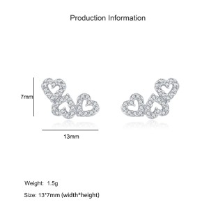 925 Sterling Silver Zircon Triple Heart Stud Earrings 40200735