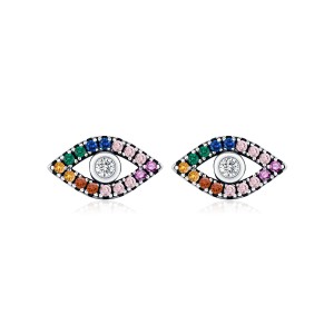925 Sterling Silver Rainbow CZ Evil Eye Protection Stud Earrings 40200736