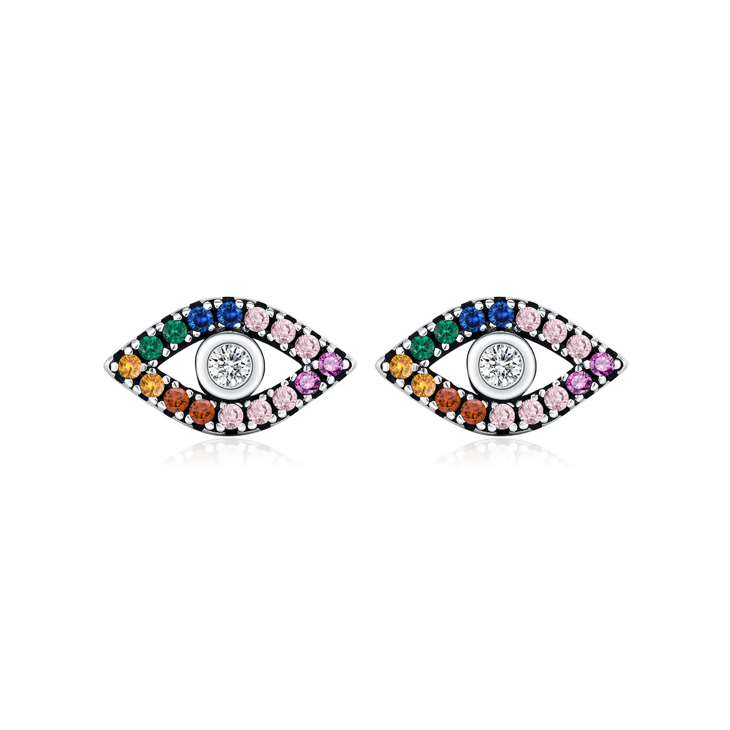 925 Sterling Silver Rainbow CZ Evil Eye Protection Stud Earrings 40200736