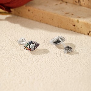 925 Sterling Silver Rainbow CZ Evil Eye Protection Stud Earrings 40200736