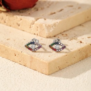925 Sterling Silver Rainbow CZ Evil Eye Protection Stud Earrings 40200736