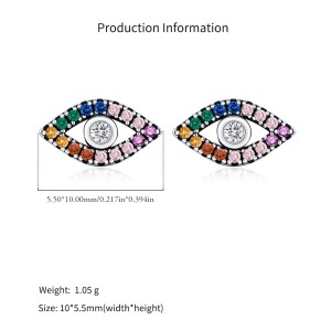 925 Sterling Silver Rainbow CZ Evil Eye Protection Stud Earrings 40200736