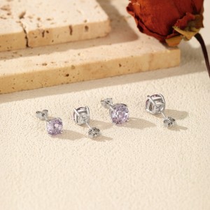 925 Sterling Silver Lavender Fireworks Cut Stud Earrings 40200746
