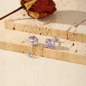925 Sterling Silver Lavender Fireworks Cut Stud Earrings 40200746