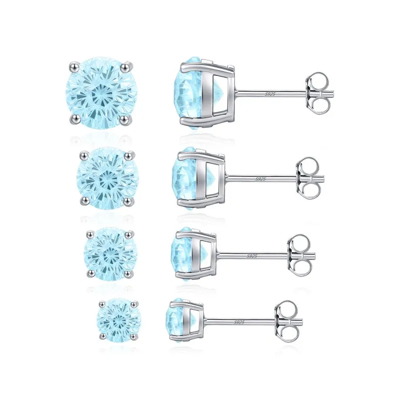 925 Sterling Silver Aquamarine Blue Fireworks Cut Stud Earrings 40200747