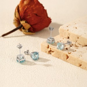 925 Sterling Silver Aquamarine Blue Fireworks Cut Stud Earrings 40200747 925 Sterling Silver Aquamarine Blue Fireworks Cut Stud Earrings 40200747