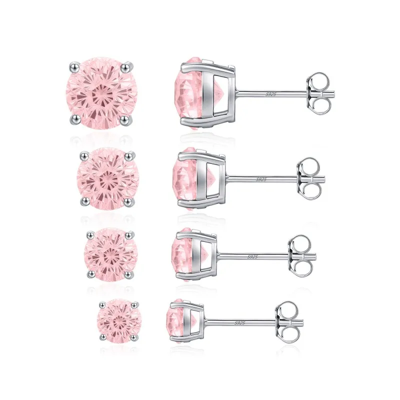 925 Sterling Silver Morganite Pink Fireworks Cut Stud Earrings 40200749