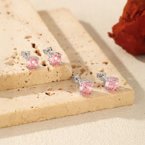 925 Sterling Silver Morganite Pink Fireworks Cut Stud Earrings 40200749