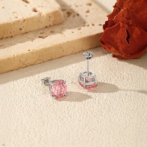 925 Sterling Silver Morganite Pink Fireworks Cut Stud Earrings 40200749