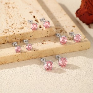 925 Sterling Silver Morganite Pink Fireworks Cut Stud Earrings 40200749