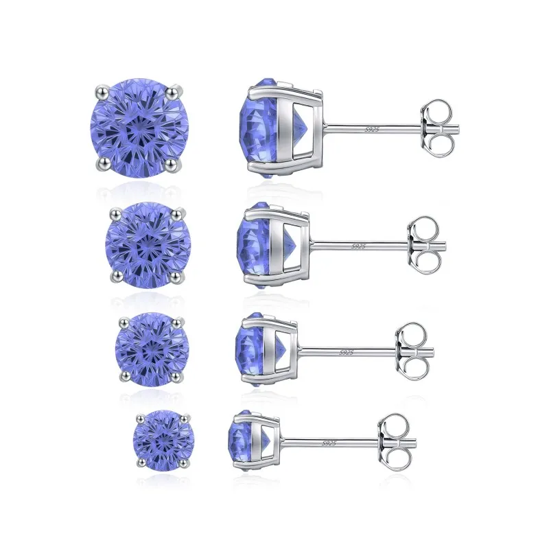 925 Sterling Silver Tanzanite Blue Fireworks Cut Stud Earrings 40200750