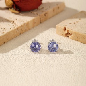 925 Sterling Silver Tanzanite Blue Fireworks Cut Stud Earrings 40200750