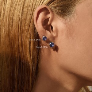 925 Sterling Silver Tanzanite Blue Fireworks Cut Stud Earrings 40200750
