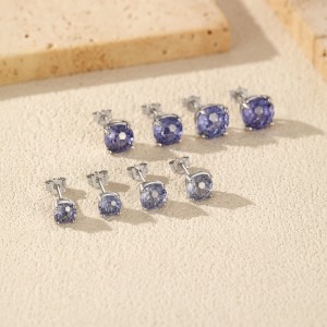 925 Sterling Silver Tanzanite Blue Fireworks Cut Stud Earrings 40200750