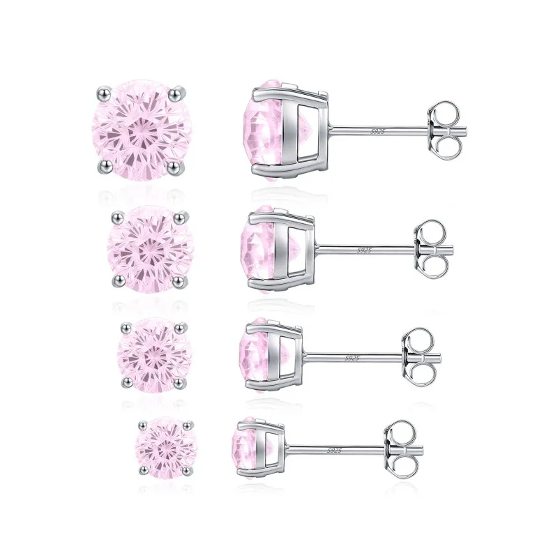 925 Sterling Silver Light Pink Fireworks Cut Stud Earrings 40200751