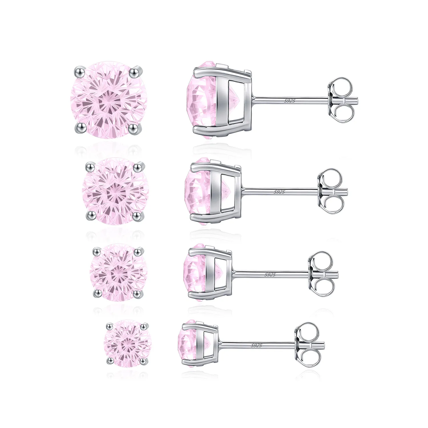 925 Sterling Silver Light Pink Fireworks Cut Stud Earrings 40200751