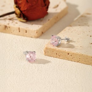 925 Sterling Silver Light Pink Fireworks Cut Stud Earrings 40200751