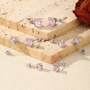 925 Sterling Silver Light Pink Fireworks Cut Stud Earrings 40200751