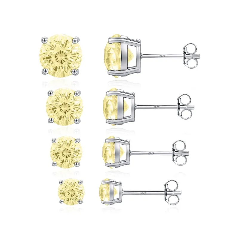 925 Sterling Silver Canary Yellow Fireworks Cut Stud Earrings 40200753