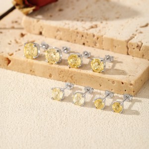 925 Sterling Silver Canary Yellow Fireworks Cut Stud Earrings 40200753 925 Sterling Silver Canary Yellow Fireworks Cut Stud Earrings 40200753