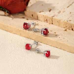 925 Sterling Silver Garnet Red Fireworks Cut Stud Earrings 40200755