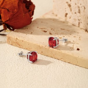 925 Sterling Silver Garnet Red Fireworks Cut Stud Earrings 40200755