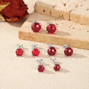 925 Sterling Silver Garnet Red Fireworks Cut Stud Earrings 40200755
