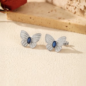 925 Sterling Silver Royal Blue CZ Butterfly Stud Earrings 40200756 925 Sterling Silver Royal Blue CZ Butterfly Stud Earrings 40200756