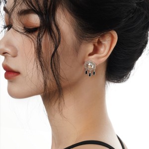 Vintage Hexagram Star Tassel Enamel Stud Earring 40400058