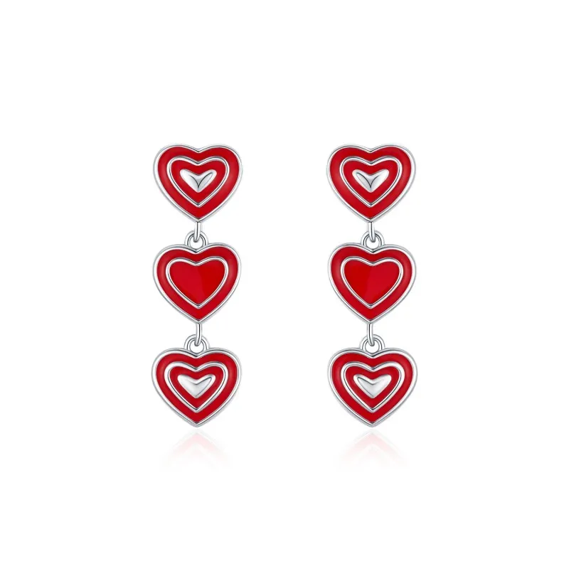 S925 Lovely Enamel Heart Stud Earring 40400088