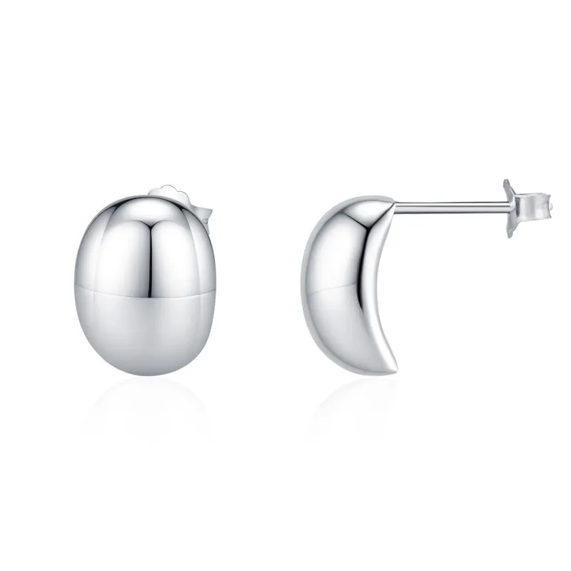 925 Sterling Silver Mirror Beans Stud Earring 40400089