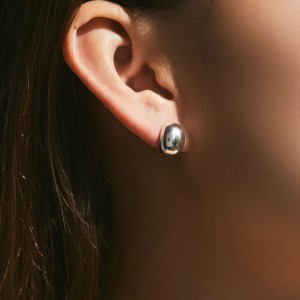 925 Sterling Silver Mirror Beans Stud Earring 40400089