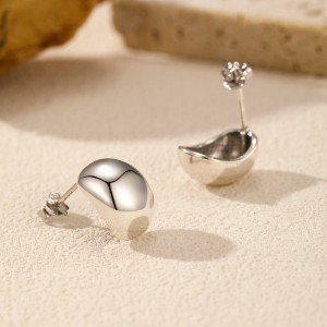 925 Sterling Silver Mirror Beans Stud Earring 40400089