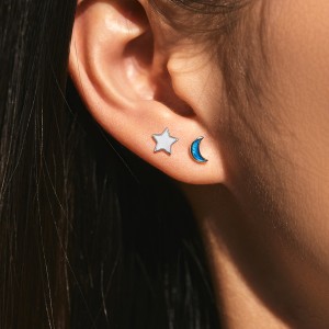 925 Sterling Silver Sweet Moon Star Stud Earring 40400091