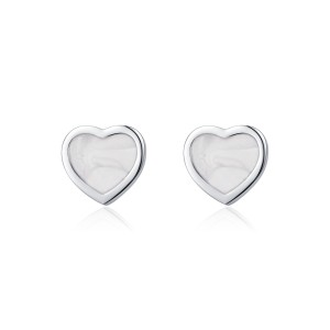925 Sterling Silver Marble Pattern Heart Stud Earring 40400093