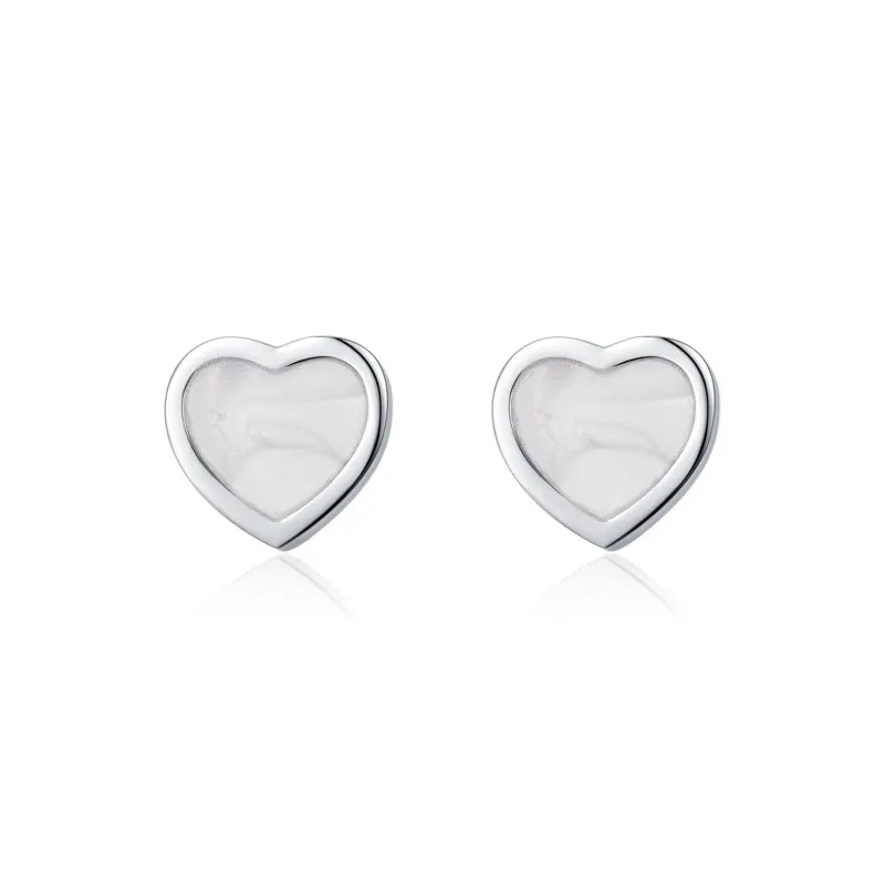 925 Sterling Silver Marble Pattern Heart Stud Earring 40400093