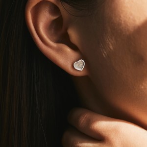 925 Sterling Silver Marble Pattern Heart Stud Earring 40400093