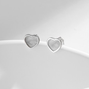 925 Sterling Silver Marble Pattern Heart Stud Earring 40400093