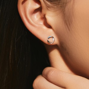 925 Sterling Silver Geometric Wave Stud Earring 40400095