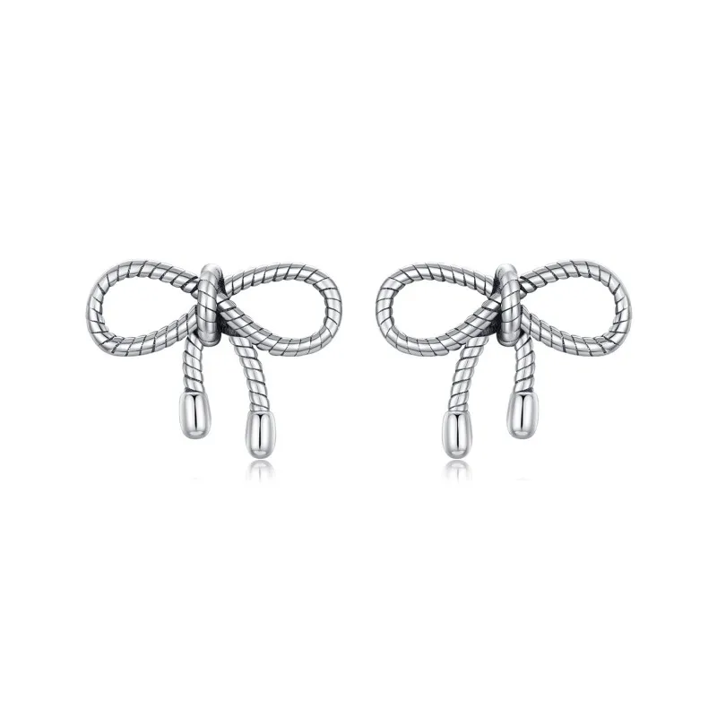 925 Sterling Silver Vintage Twisted Bow Stud Earring 40400096