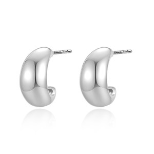 925 Sterling Silver C-shaped Moon Stud Earring 40400100