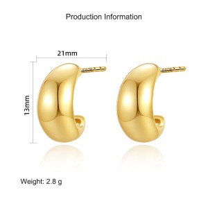 925 Sterling Silver C-shaped Moon Stud Earring 40400100