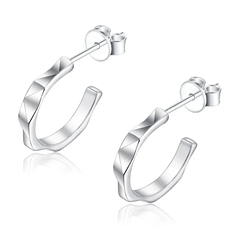 925 Sterling Silver Geometric Mirror Finish Stud Earring 40400110