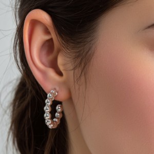 925 Sterling Silver Minimalist Ball-End C-Shape Stud Earring 40400115