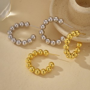 925 Sterling Silver Minimalist Ball-End C-Shape Stud Earring 40400115