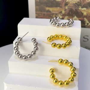 925 Sterling Silver Minimalist Ball-End C-Shape Stud Earring 40400115