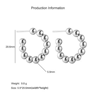 925 Sterling Silver Minimalist Ball-End C-Shape Stud Earring 40400115