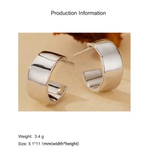 925 Sterling Silver Wide-Surface C-Shape Minimalist Stud Earring 40400118