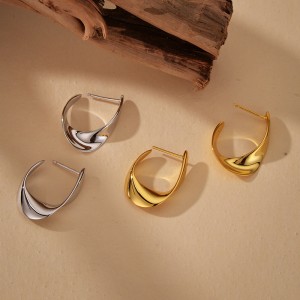 925 Sterling Silver Geometric Twisted Curve Stud Earring 40400119