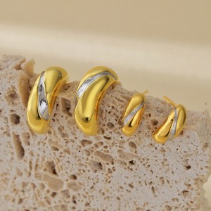 925 Sterling Silver Two-Tone C-Shape Minimalist Stud Earring 40400120 925 Sterling Silver Two-Tone C-Shape Minimalist Stud Earring 40400120
